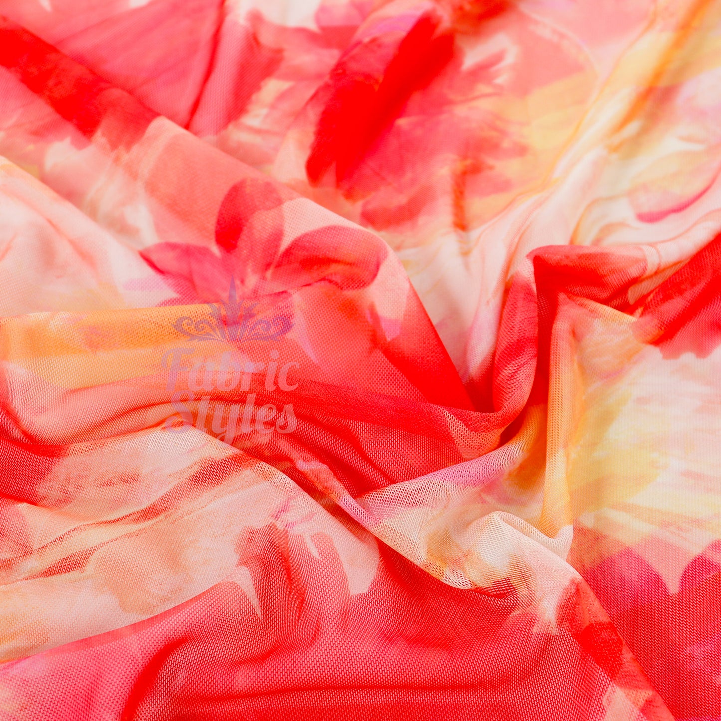 Orange Floral Power Mesh Fabric
