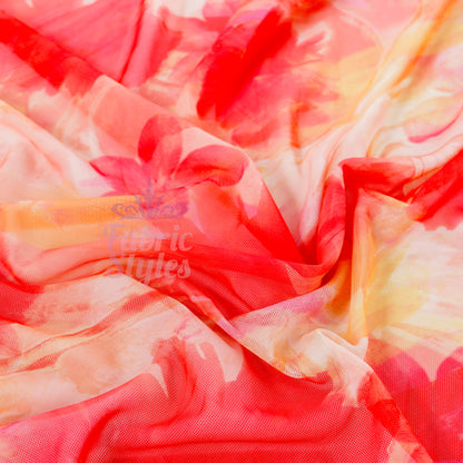 Orange Floral Power Mesh Fabric
