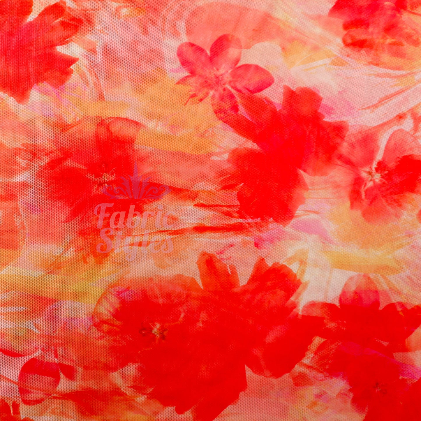 Orange Floral Power Mesh Fabric