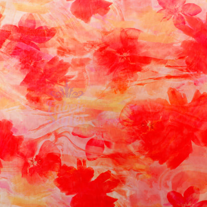 Orange Floral Power Mesh Fabric