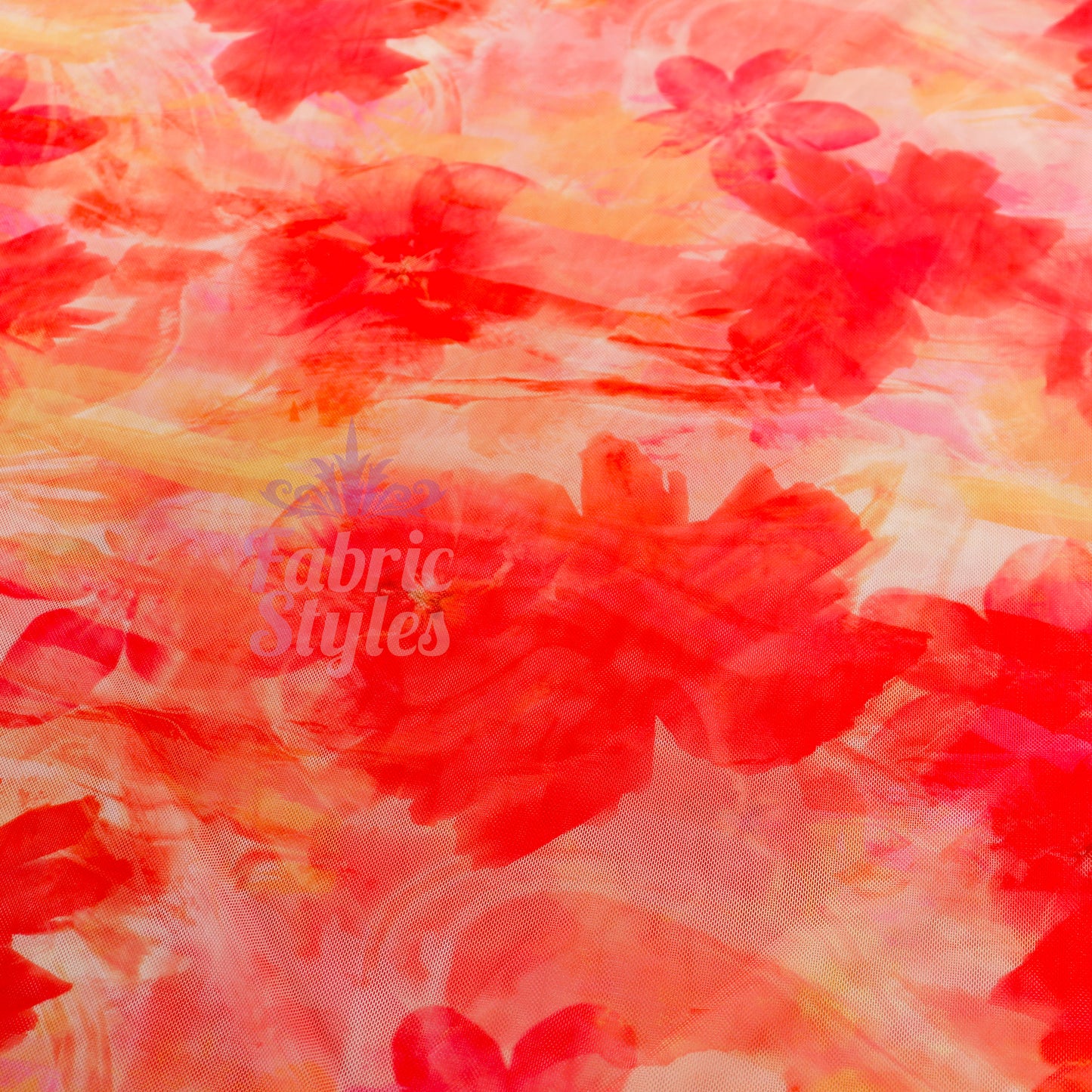 Orange Floral Power Mesh Fabric