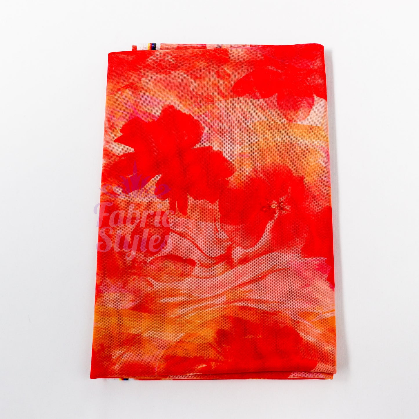 Orange Floral Power Mesh Fabric
