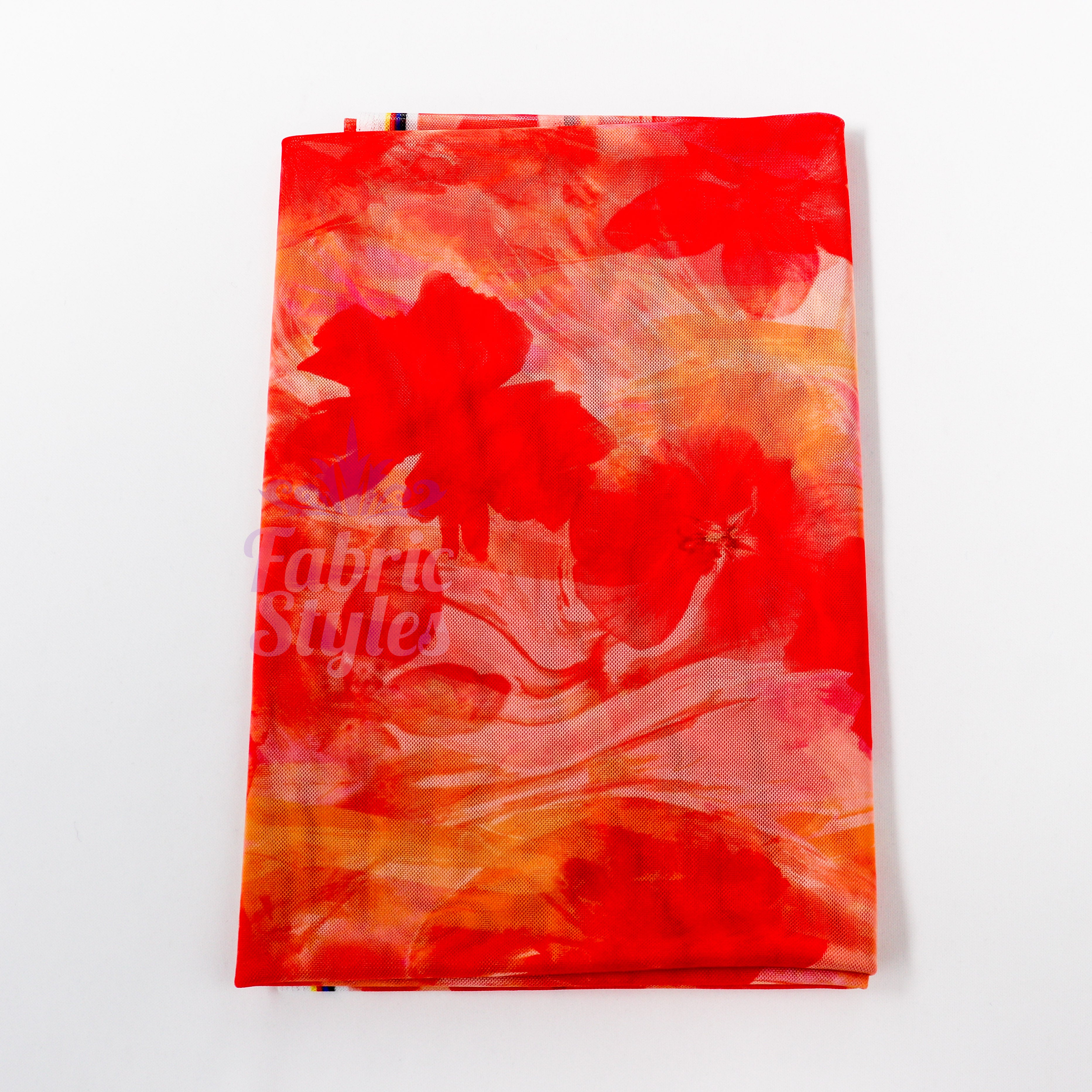 Orange Floral Power Mesh Fabric