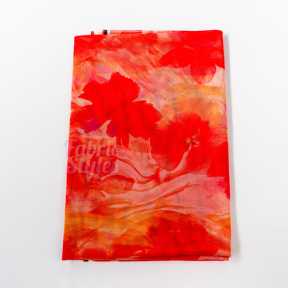 Orange Floral Power Mesh Fabric