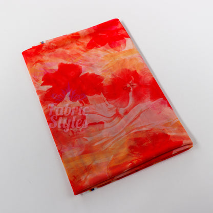 Orange Floral Power Mesh Fabric