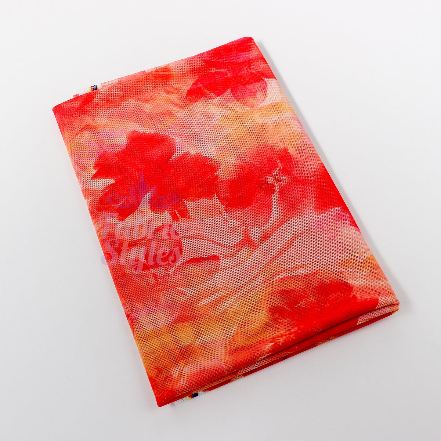 Orange Floral Power Mesh Fabric