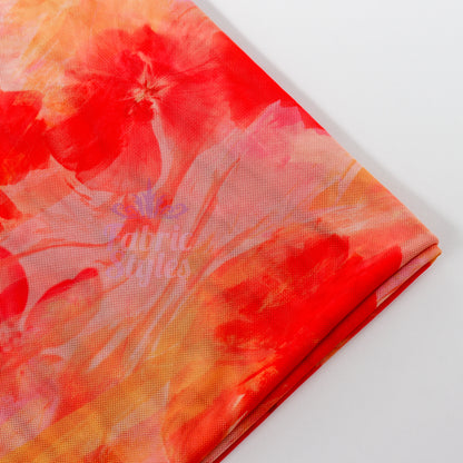 Orange Floral Power Mesh Fabric