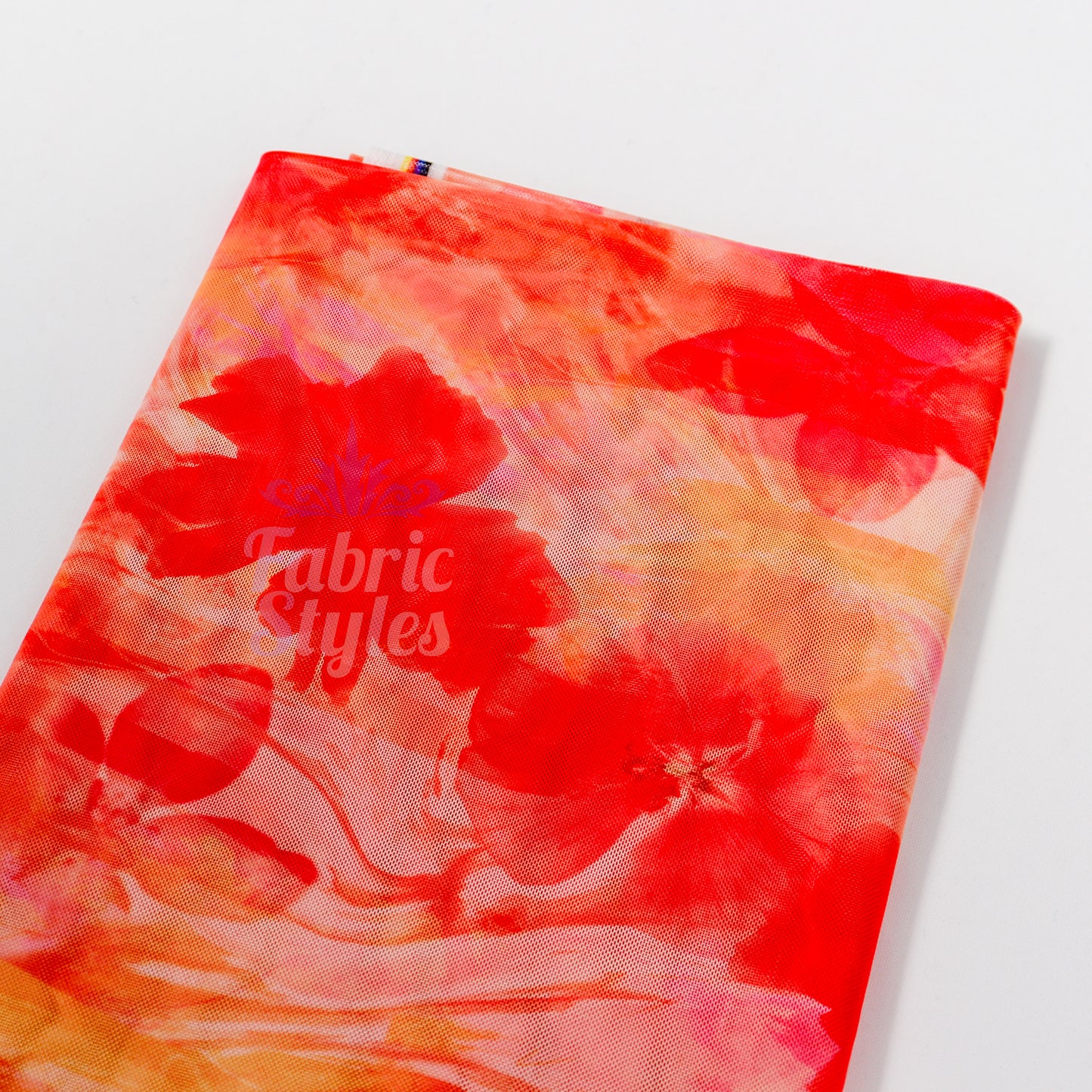 Orange Floral Power Mesh Fabric