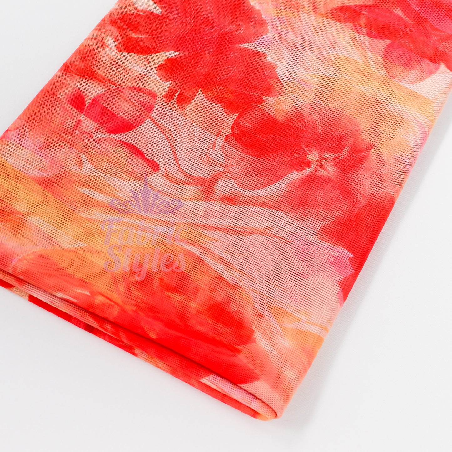 Orange Floral Power Mesh Fabric