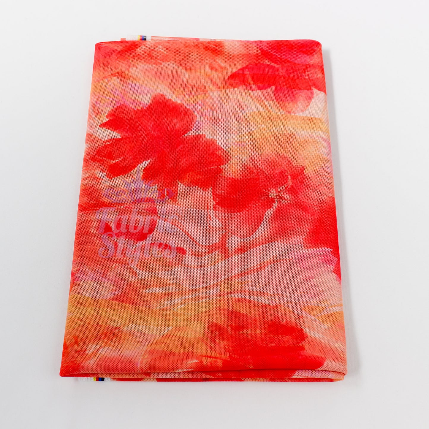 Orange Floral Power Mesh Fabric
