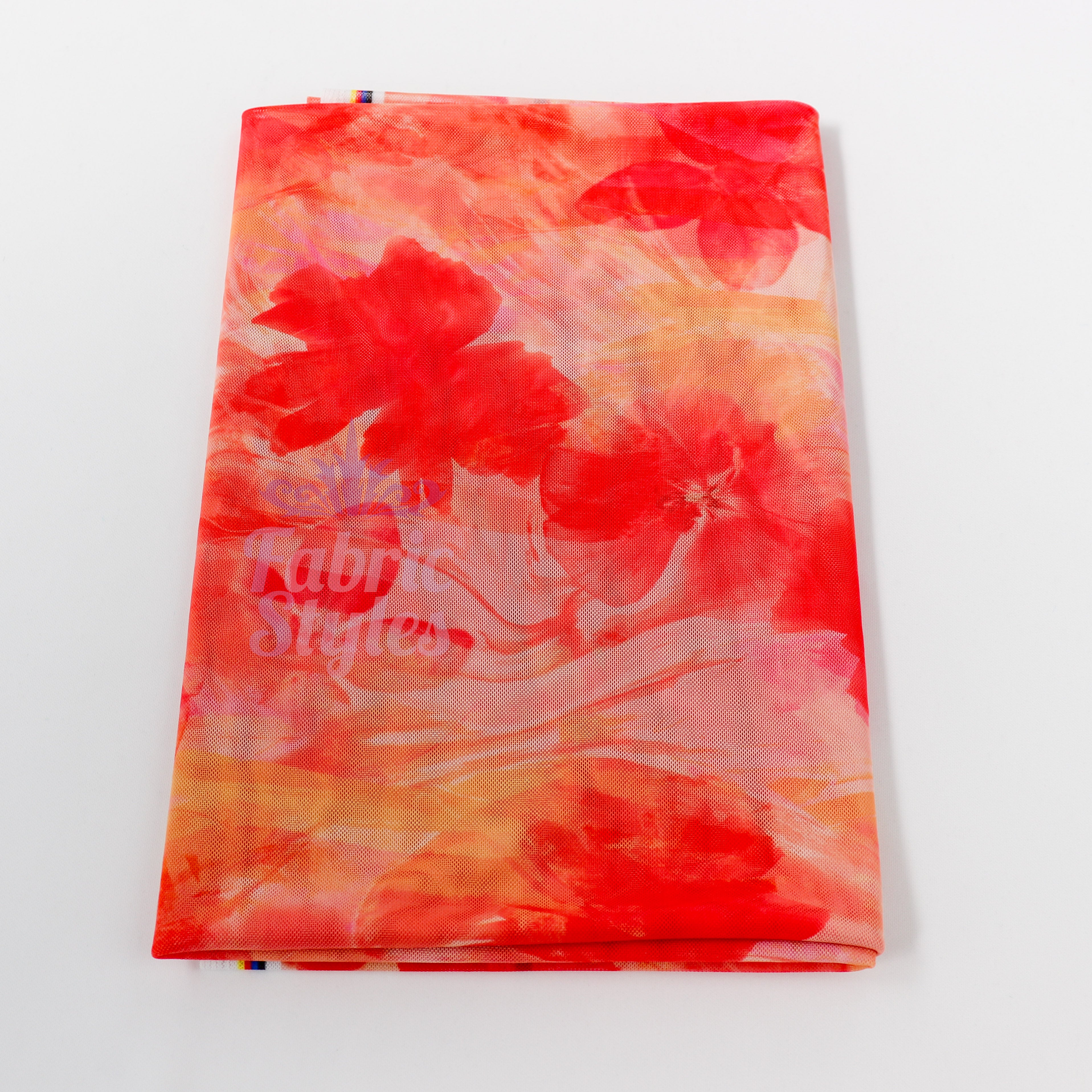 Orange Floral Power Mesh Fabric