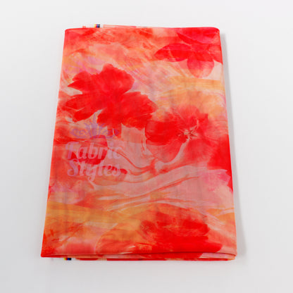 Orange Floral Power Mesh Fabric