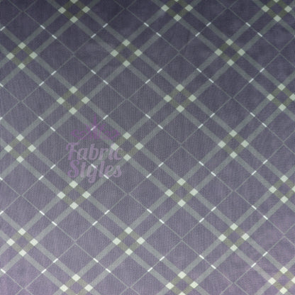 Navy Khaki Tartan Power Mesh Fabric