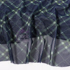 Navy Khaki Tartan Power Mesh Fabric