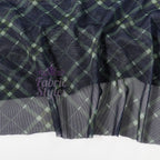 Navy Khaki Tartan Power Mesh Fabric