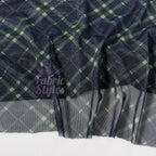 Navy Khaki Tartan Power Mesh Fabric