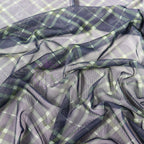 Navy Khaki Tartan Power Mesh Fabric