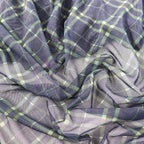 Navy Khaki Tartan Power Mesh Fabric