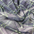 Navy Khaki Tartan Power Mesh Fabric