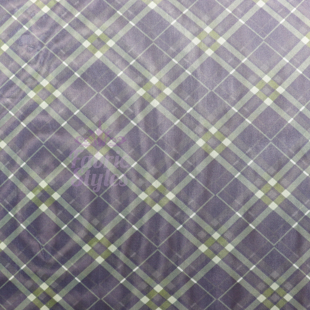 Navy Khaki Tartan Power Mesh Fabric
