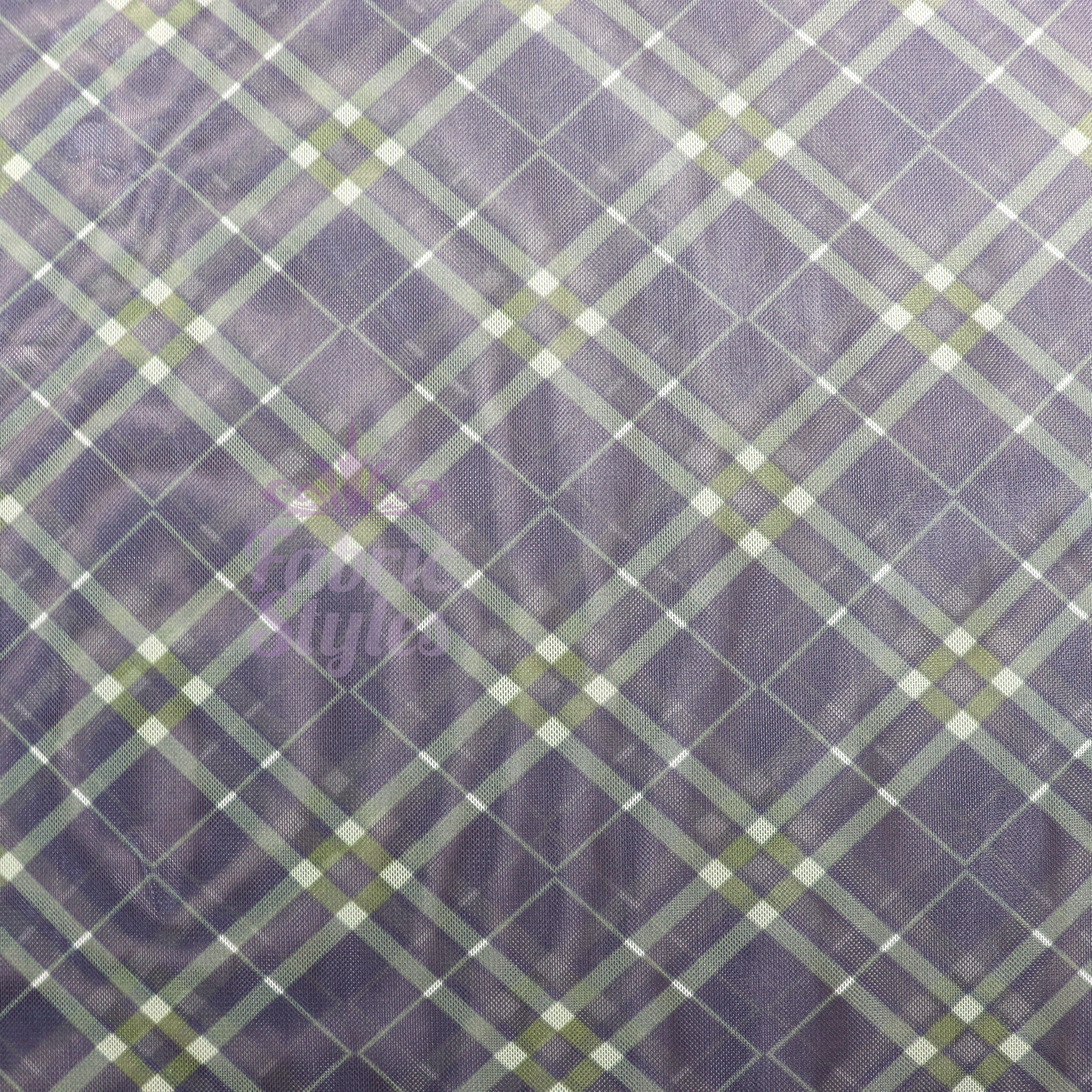 Navy Khaki Tartan Power Mesh Fabric