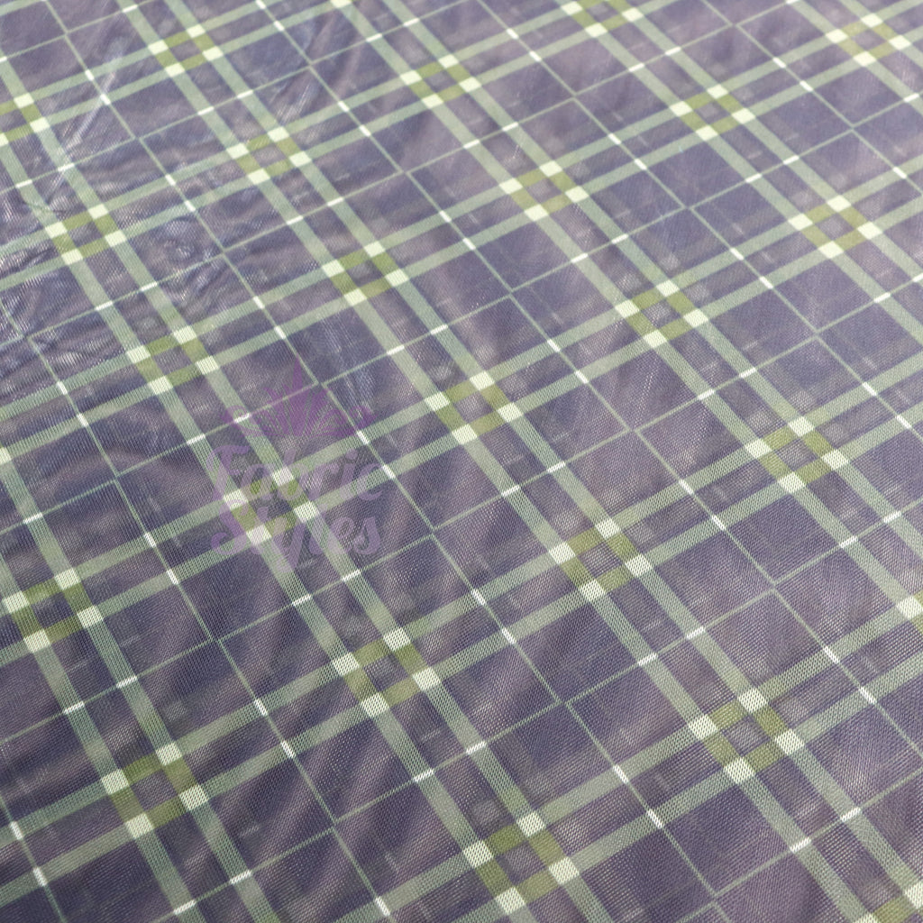 Navy Khaki Tartan Power Mesh Fabric