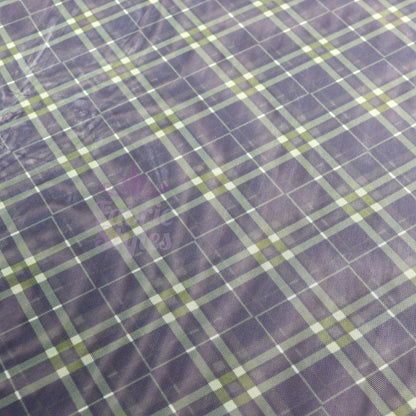 Navy Khaki Tartan Power Mesh Fabric