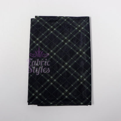 Navy Khaki Tartan Power Mesh Fabric