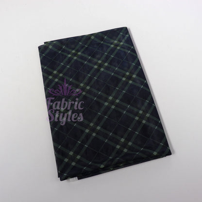 Navy Khaki Tartan Power Mesh Fabric