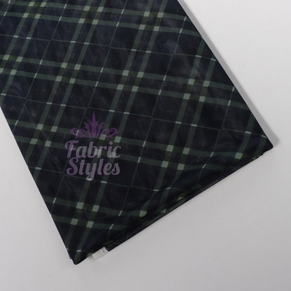 Navy Khaki Tartan Power Mesh Fabric
