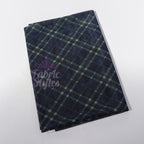 Navy Khaki Tartan Power Mesh Fabric