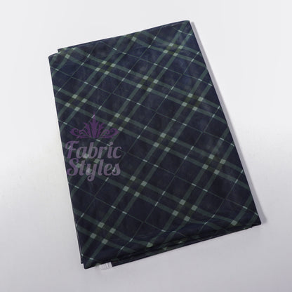 Navy Khaki Tartan Power Mesh Fabric