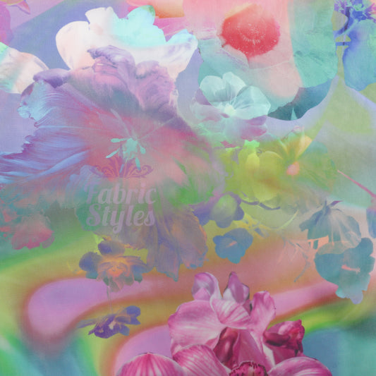 Summer Rainbow Floral Power Mesh Fabric