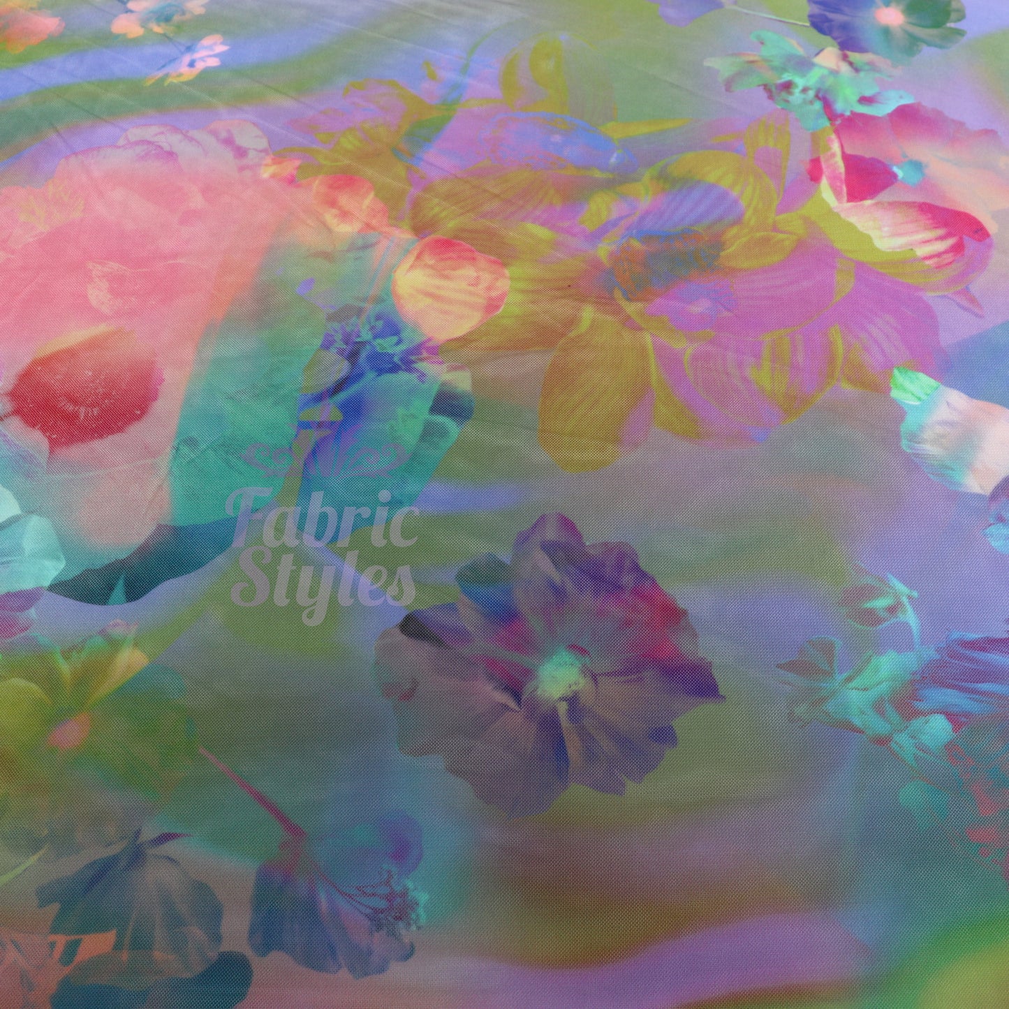 Summer Rainbow Floral Power Mesh Fabric