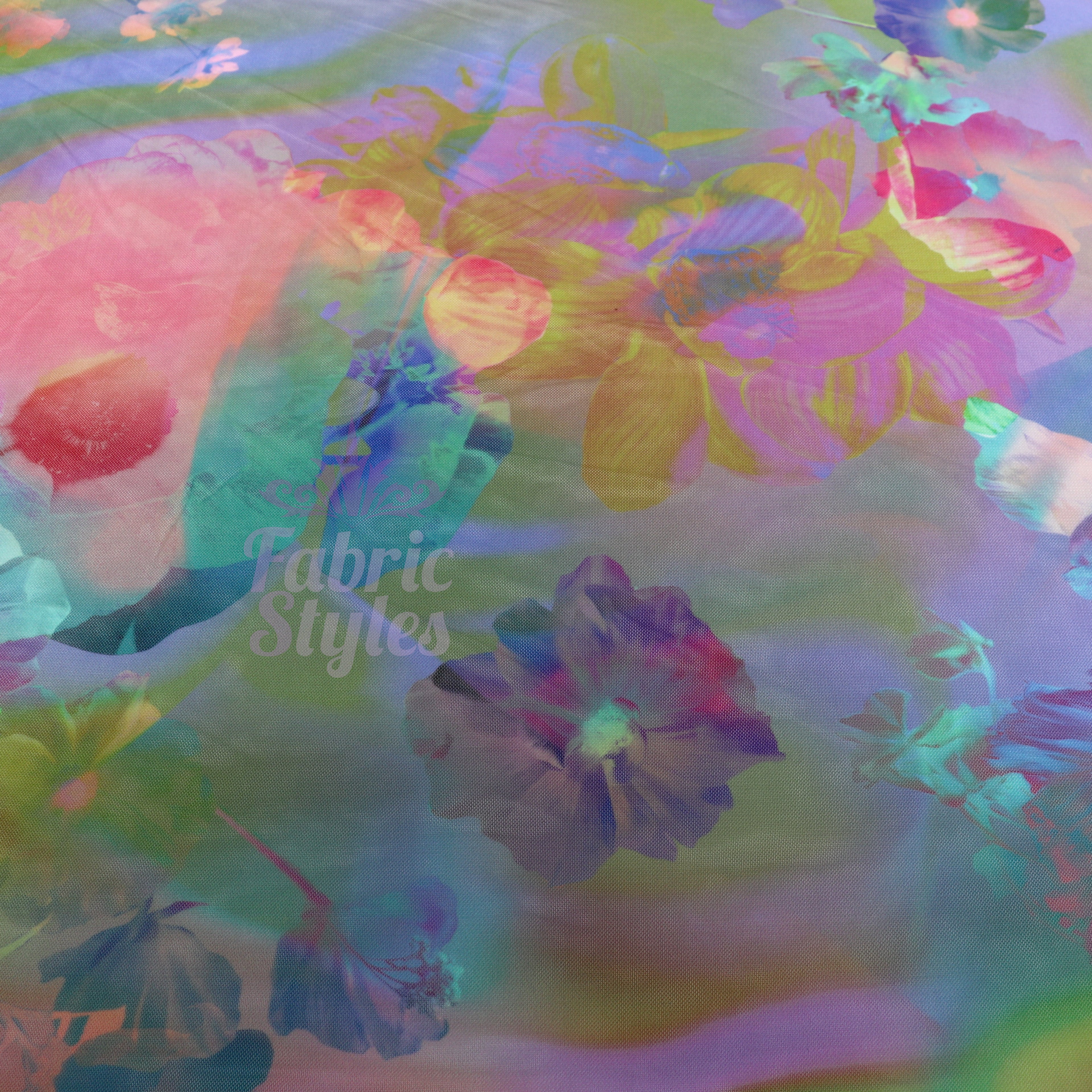 Summer Rainbow Floral Power Mesh Fabric