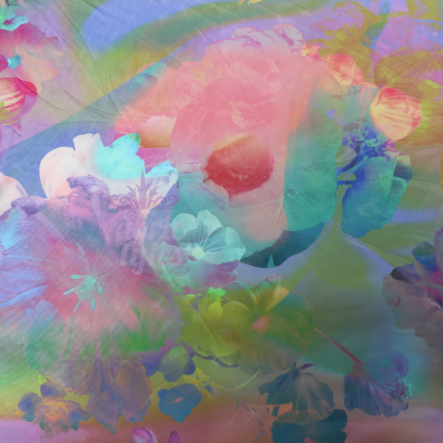 Summer Rainbow Floral Power Mesh Fabric