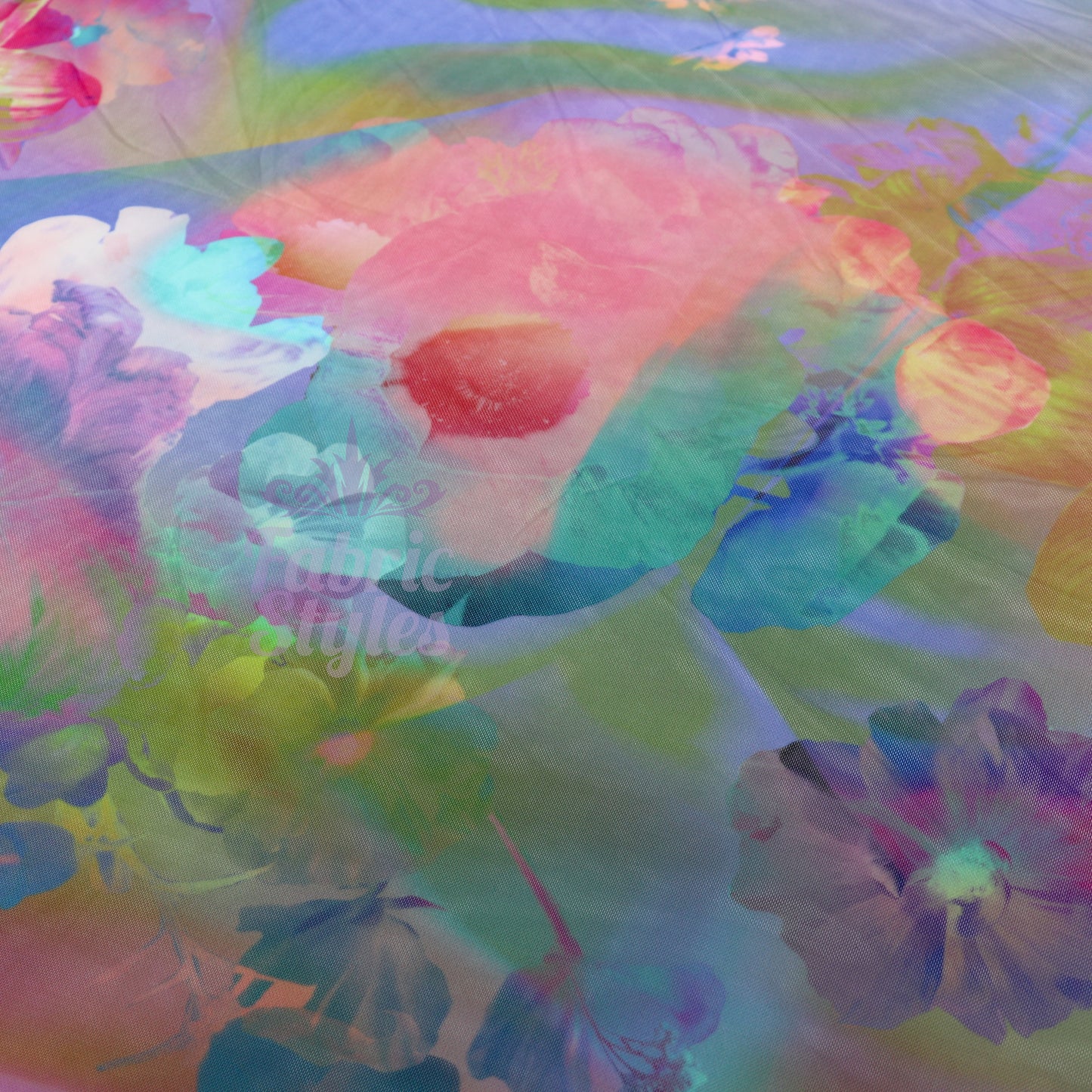 Summer Rainbow Floral Power Mesh Fabric