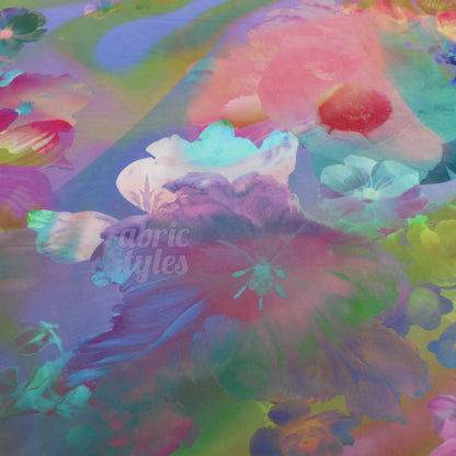 Summer Rainbow Floral Power Mesh Fabric