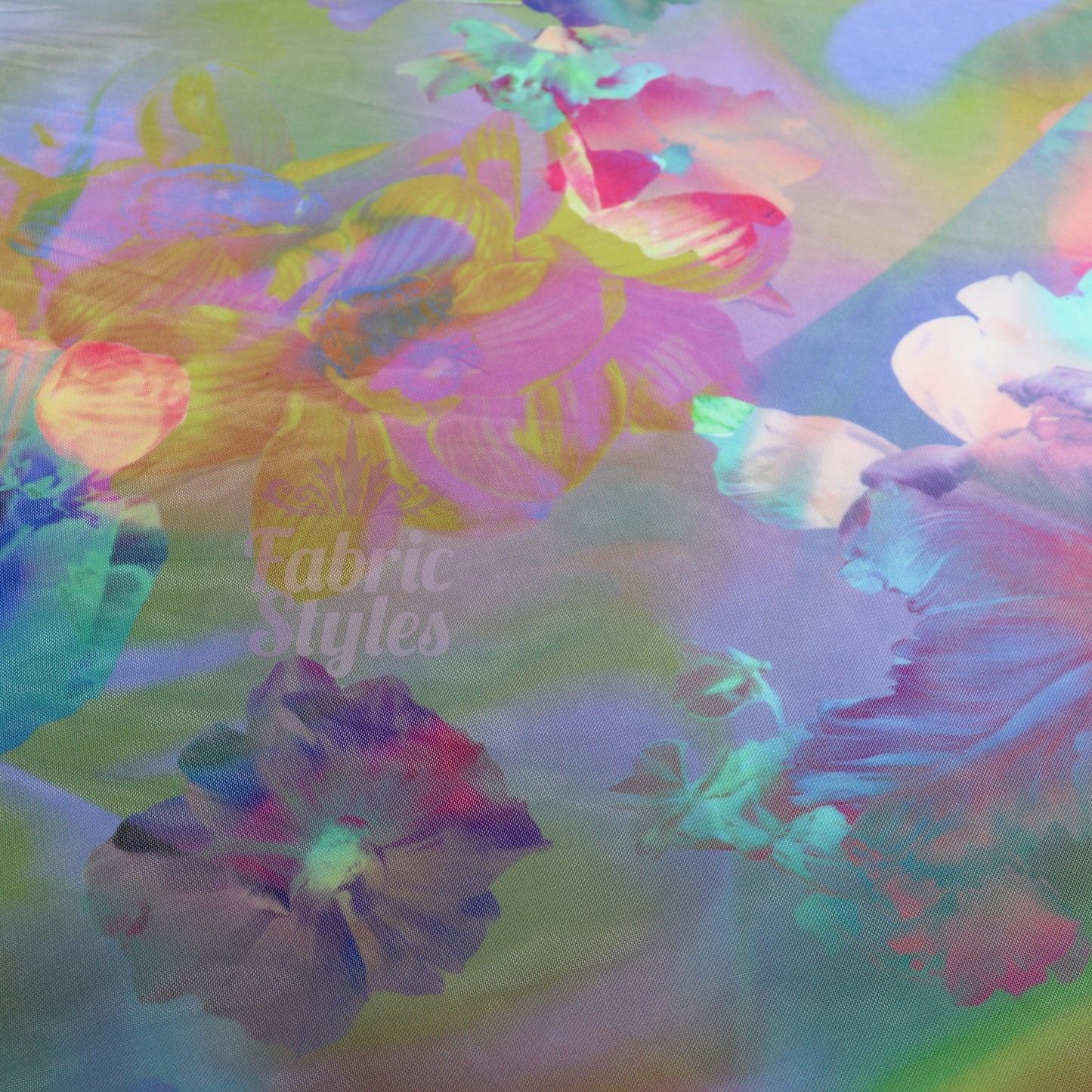 Summer Rainbow Floral Power Mesh Fabric