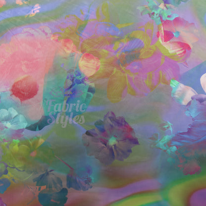 Summer Rainbow Floral Power Mesh Fabric