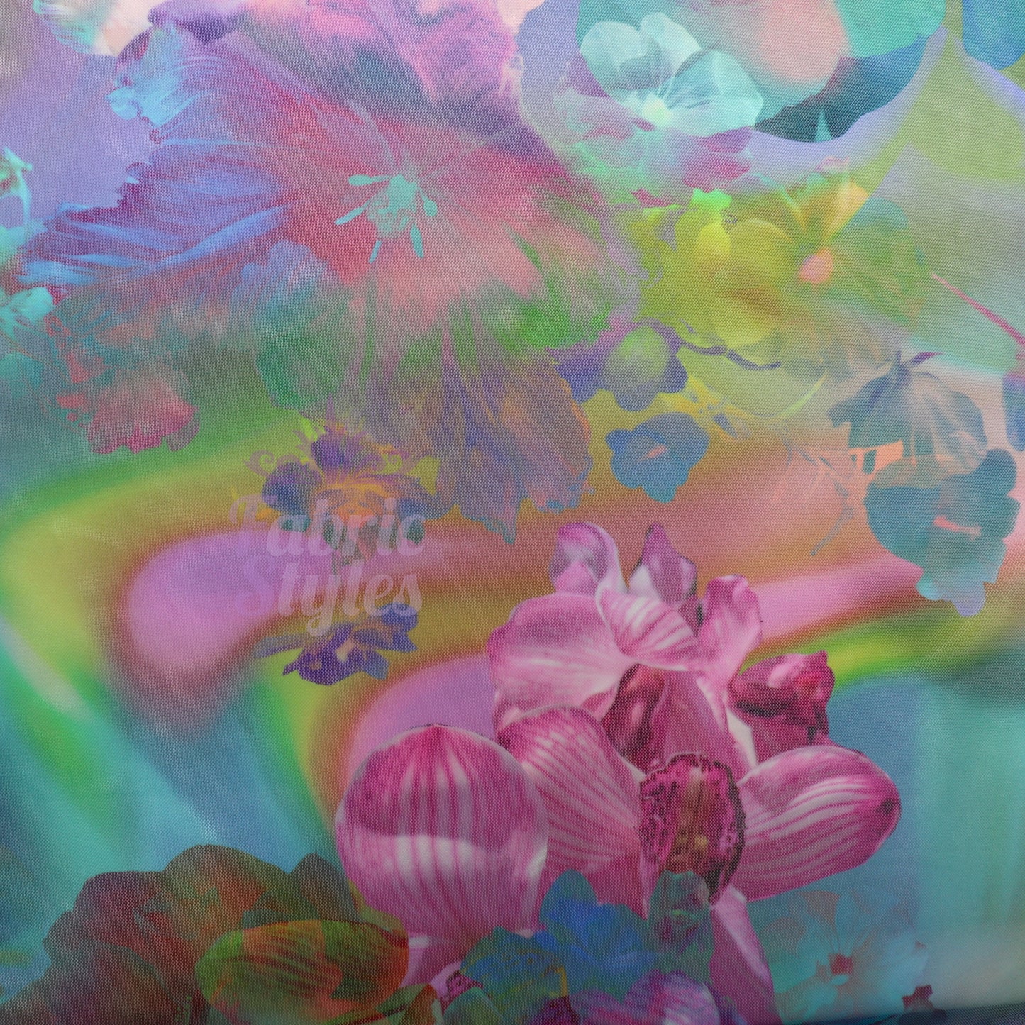 Summer Rainbow Floral Power Mesh Fabric