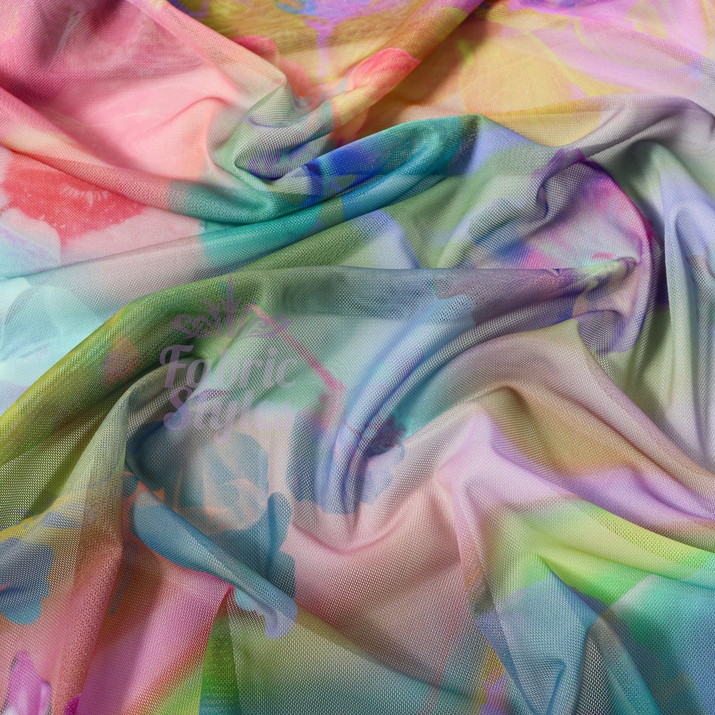 Summer Rainbow Floral Power Mesh Fabric