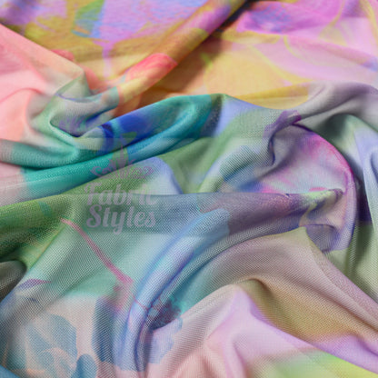 Summer Rainbow Floral Power Mesh Fabric