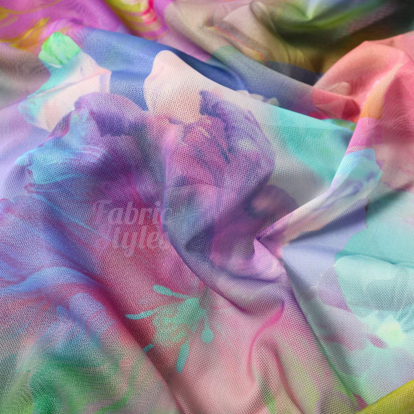 Summer Rainbow Floral Power Mesh Fabric