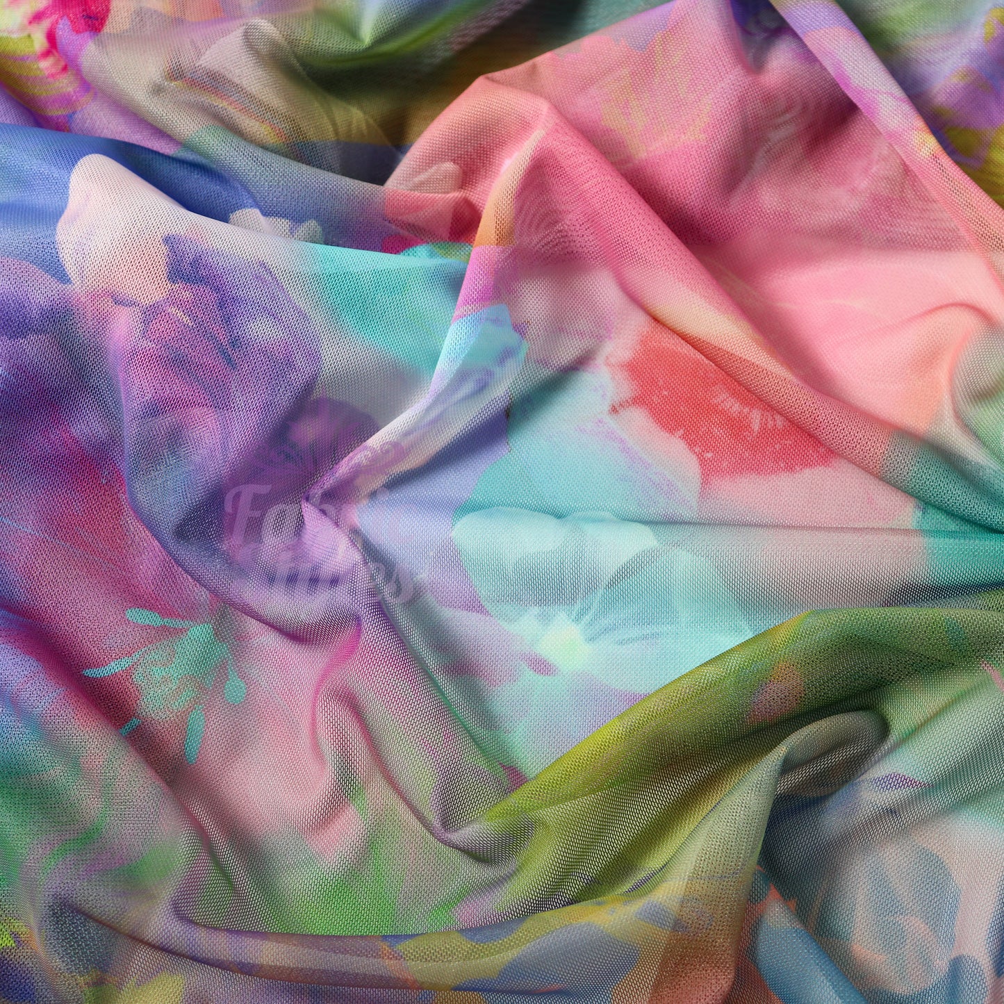 Summer Rainbow Floral Power Mesh Fabric