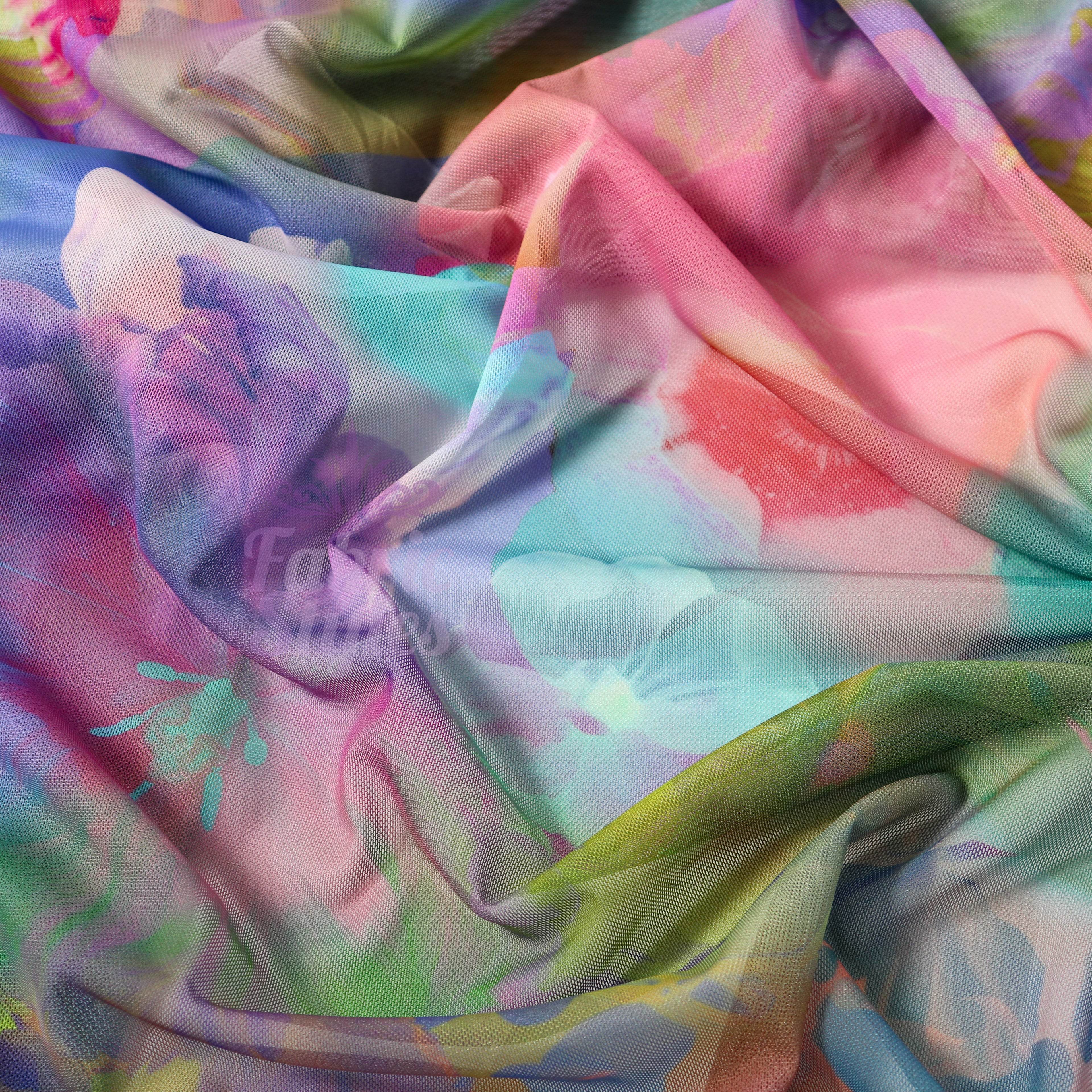 Summer Rainbow Floral Power Mesh Fabric