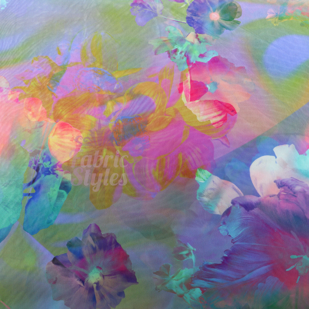Summer Rainbow Floral Power Mesh Fabric