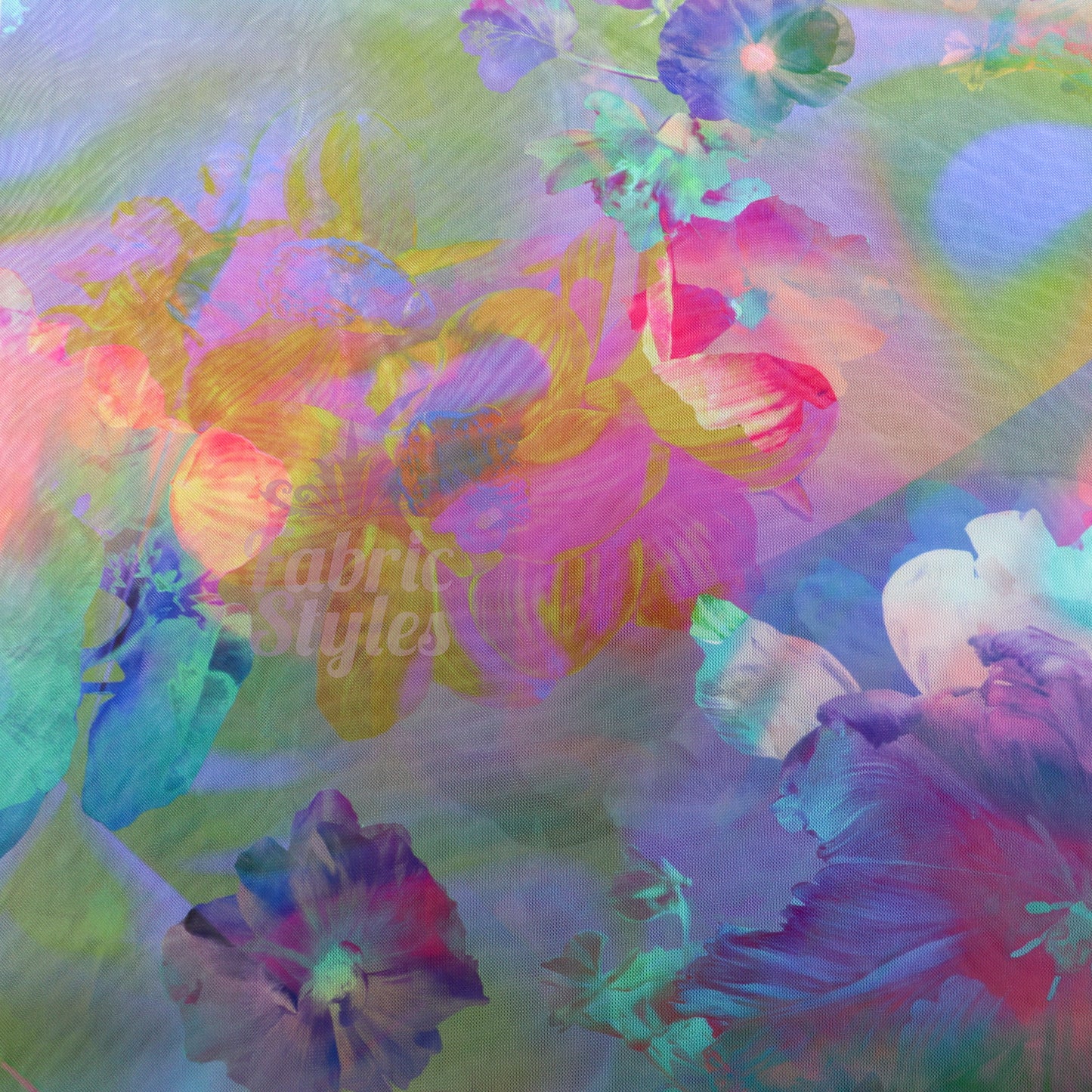 Summer Rainbow Floral Power Mesh Fabric