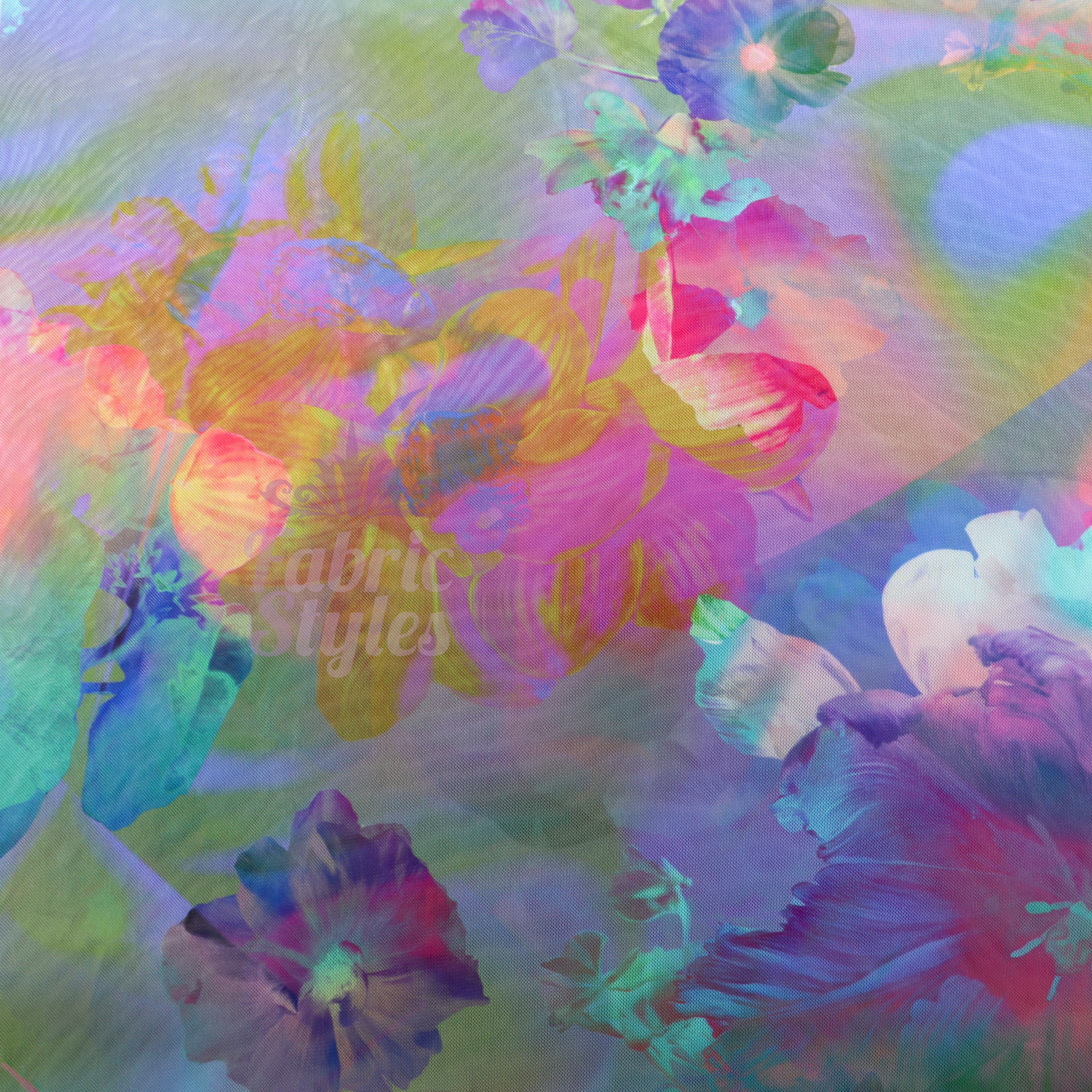 Summer Rainbow Floral Power Mesh Fabric