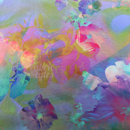 Summer Rainbow Floral Power Mesh Fabric